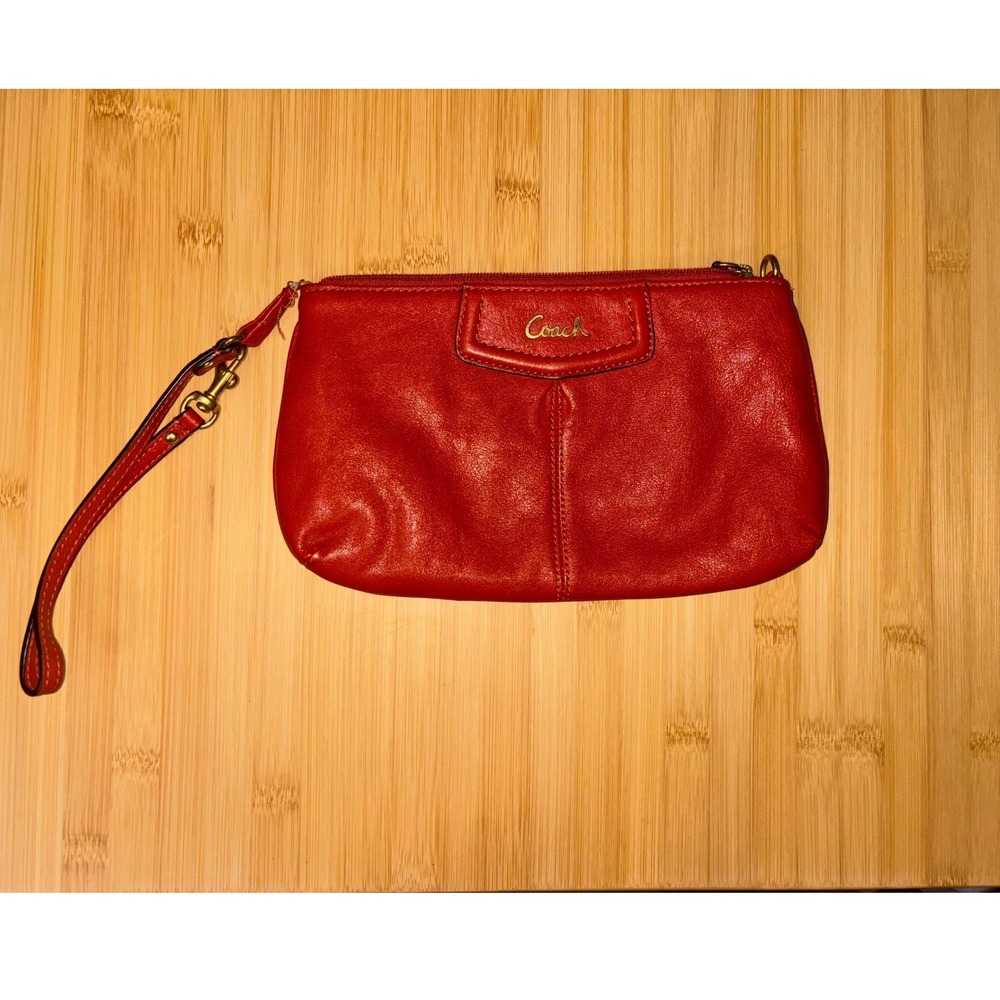 Coach Burnt Orange Leather Zip Credit Card Wristlet Wallet *FLAW